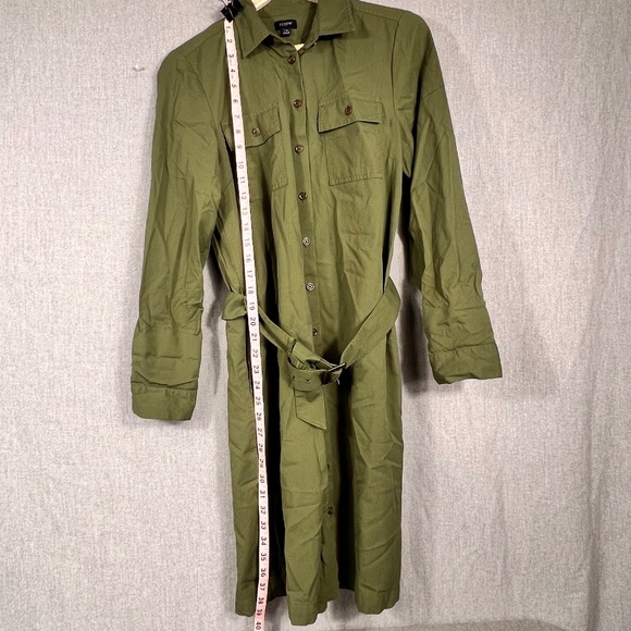 J. Crew Re-imagined Button Down Belted Shirt Dress 10 Hunter Green Transition - Picture 9 of 10